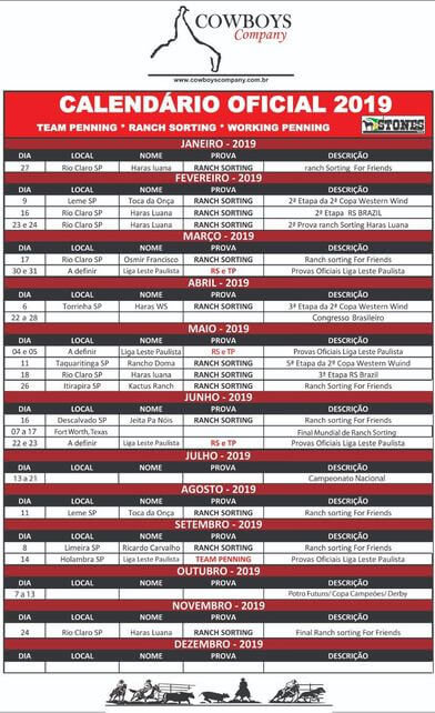 Calendário Cowboys Company 2019